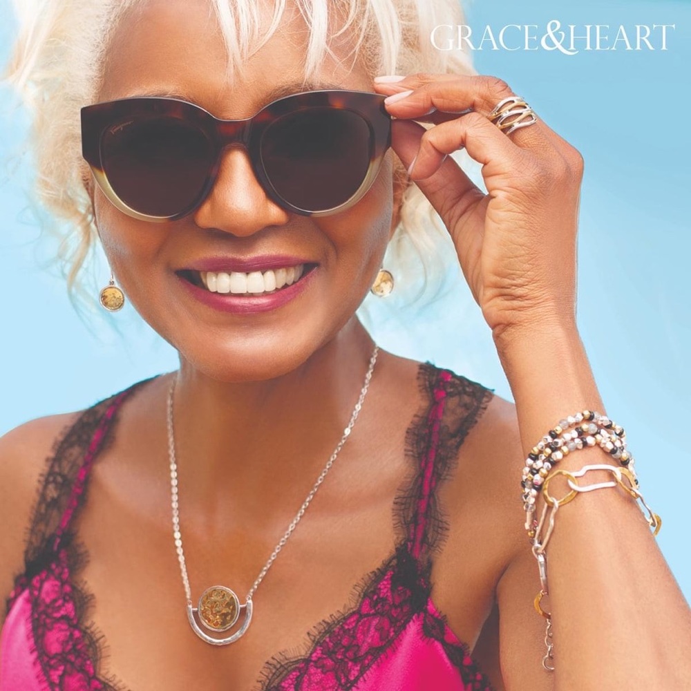 Grace & Heart G&H SOLARIS 16” PLUS 4” EXTEND NECKLACE .925 SS Pearl SS & BRASS